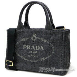 Prada Denim Tote Bag Black Silkscreen Triangle Logo Handbag Canapa